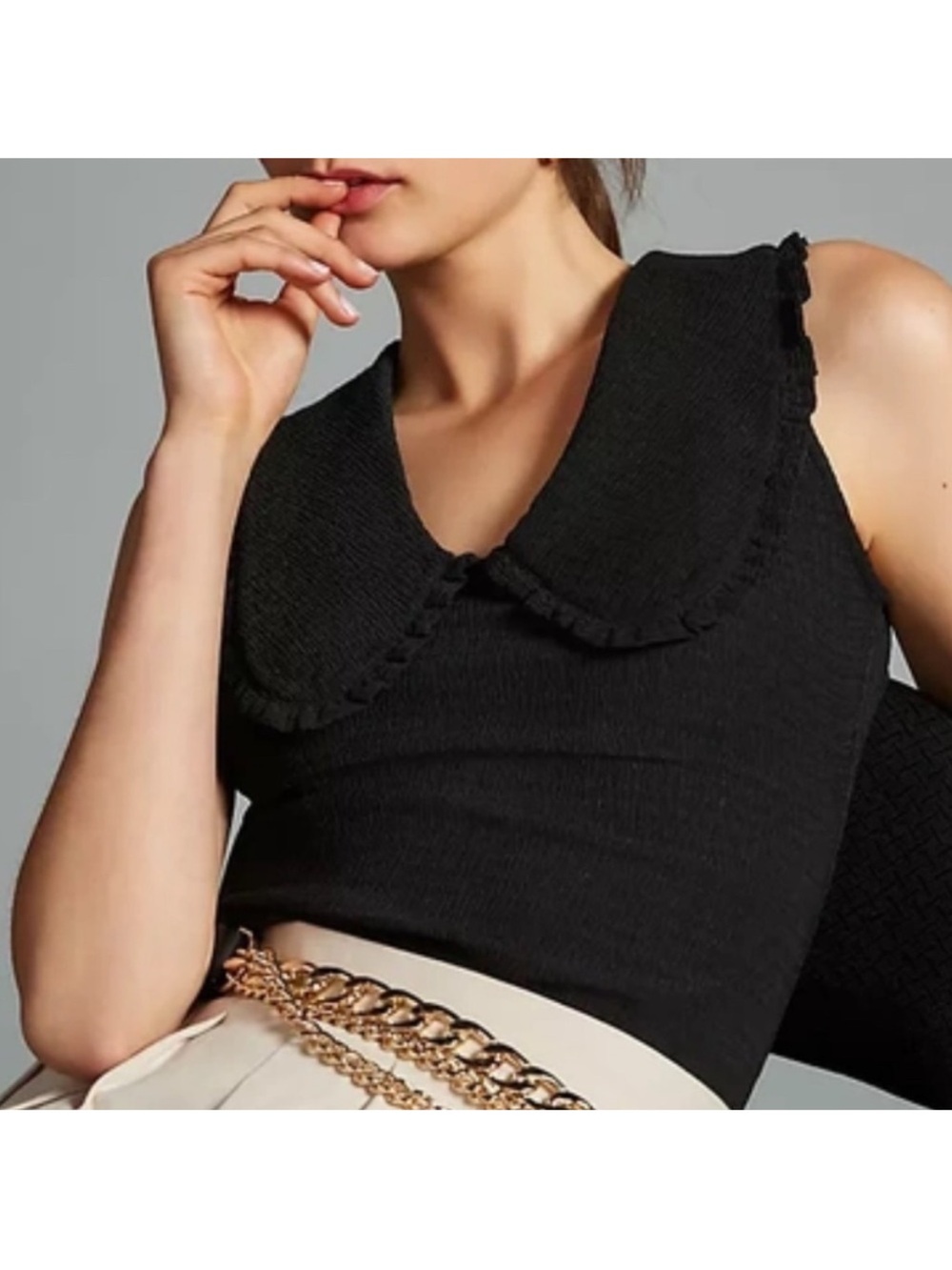 Anthropologie Maeve ruffled collar stretch knit tank top. - Picture 8 of 8